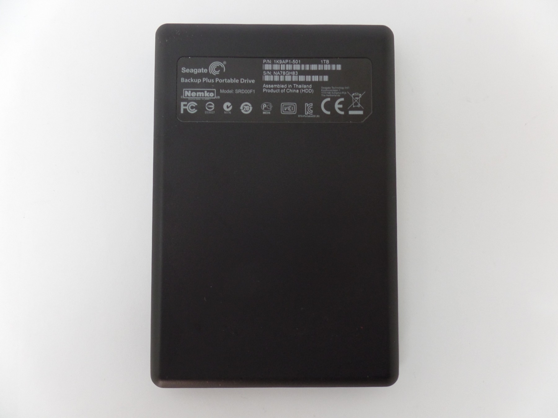 Seagate 1TB USB 3.0 Backup Plus Portable Drive SRD00F1 PN 1K9AP1501 U