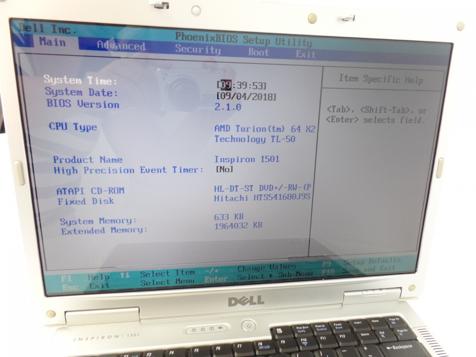 Dell Inspiron 1501 15 4 Amd Tution 64 X2 Tl 50 1 5gb 80gb Laptop Boots To Bios