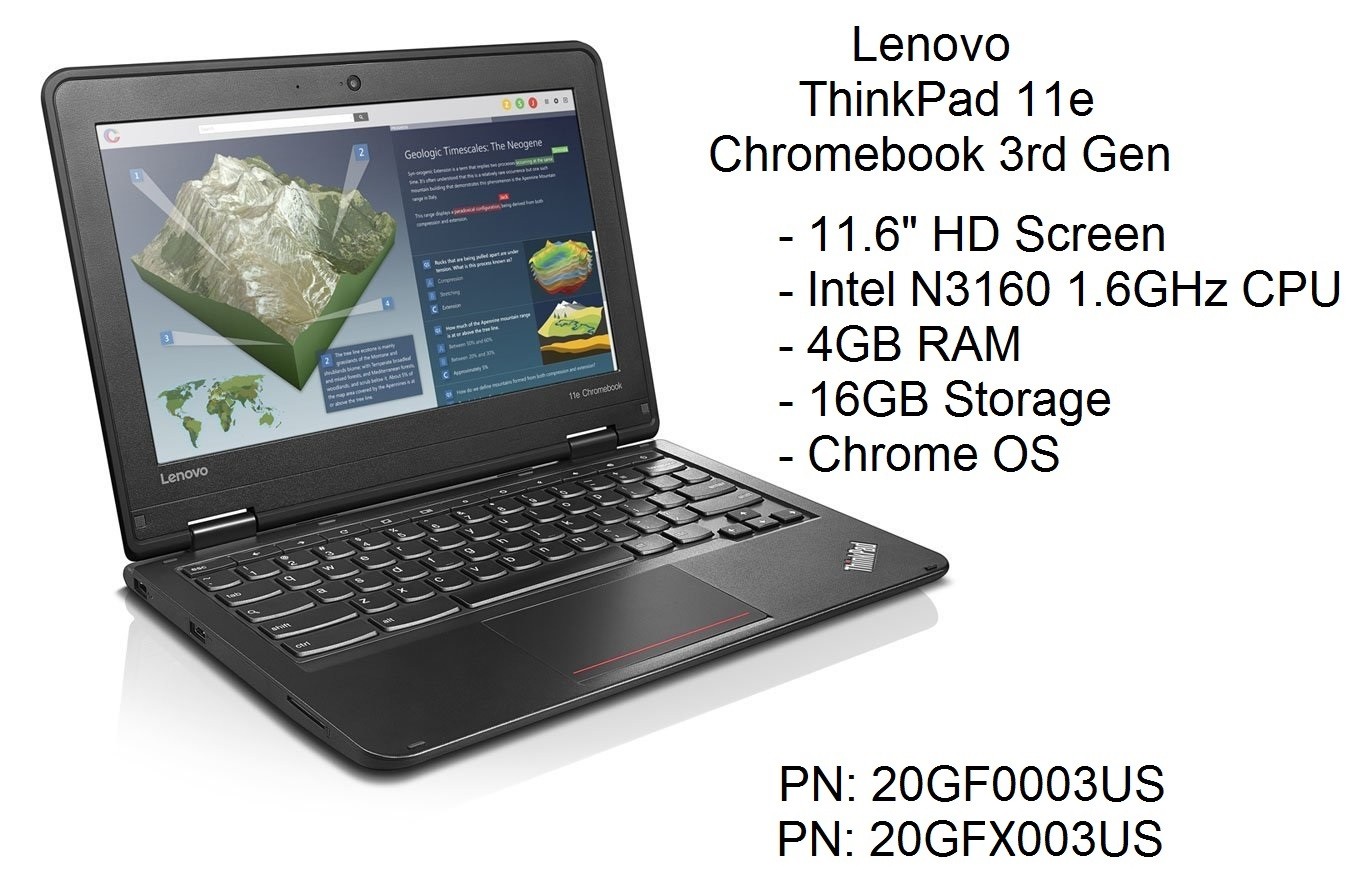 Lenovo ThinkPad 11e Chromebook 3rd Gen 11.6" N3160 4GB 16GB Chrome 20GF Warranty