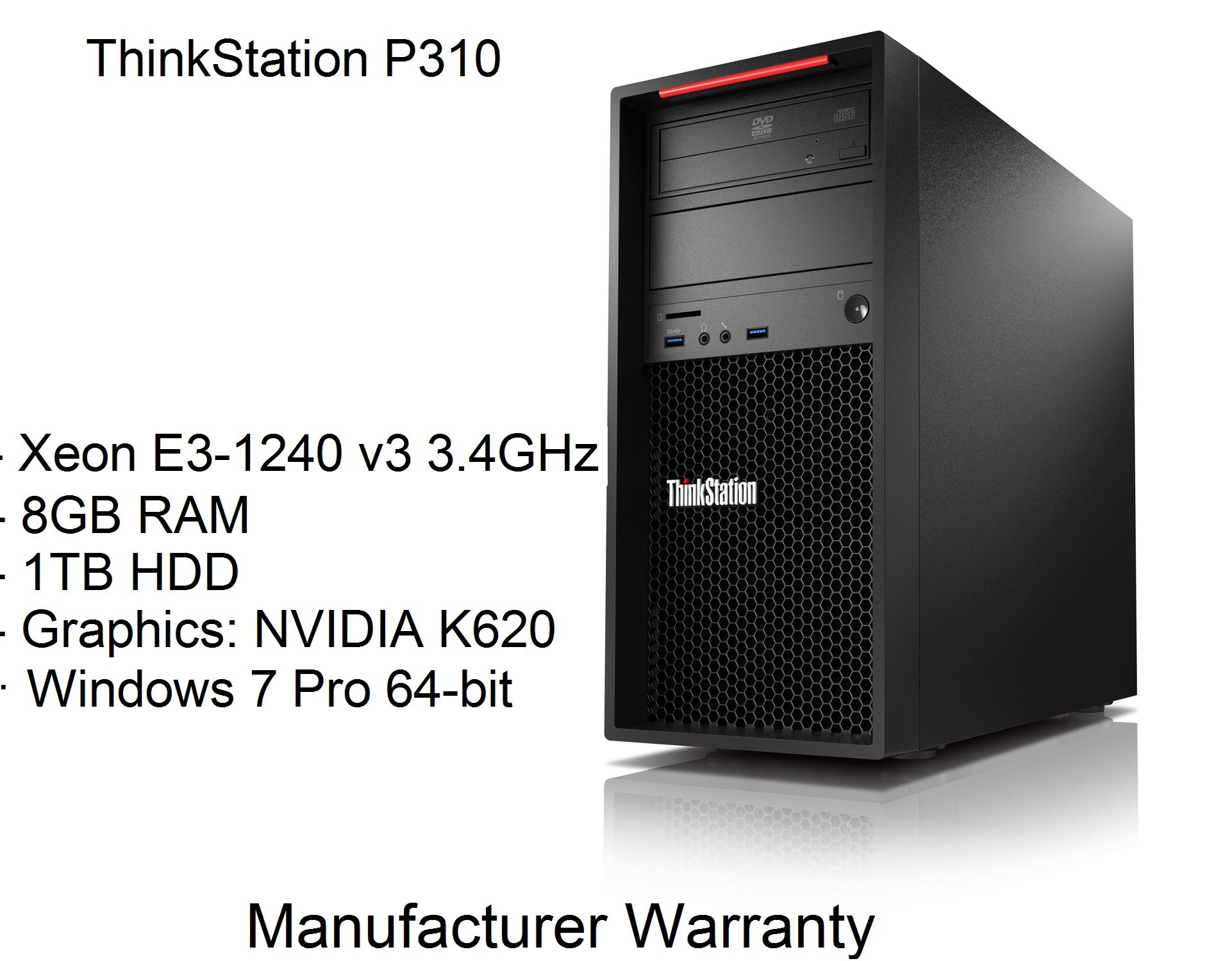 Lenovo ThinkStation P310 Xeon E3-1240 v3 3.4GHz 8GB 1TB NVIDIA K620 2GB W7P R