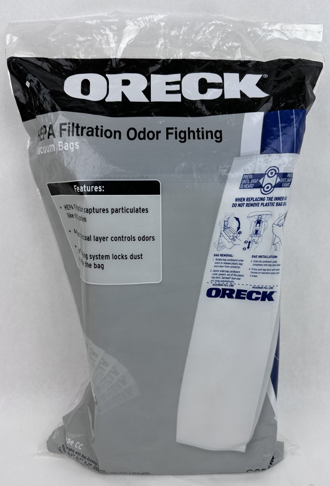 Oreck CCPK80H Type CC HEPA Odor Eliminating Vacuum Bags, 8-Pack