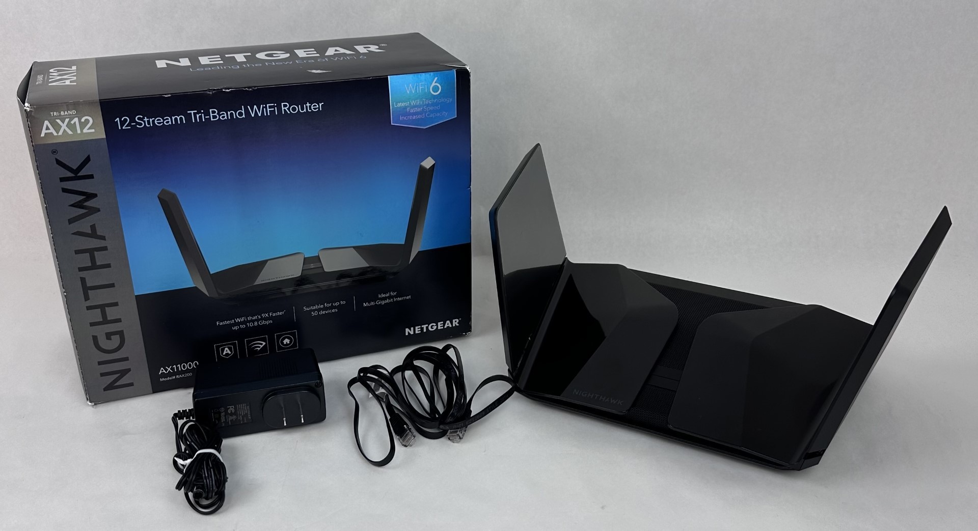 Netgear Nighthawk AX12 AX11000 12-Stream Tri-Band WiFi Router RAX200-100NAS