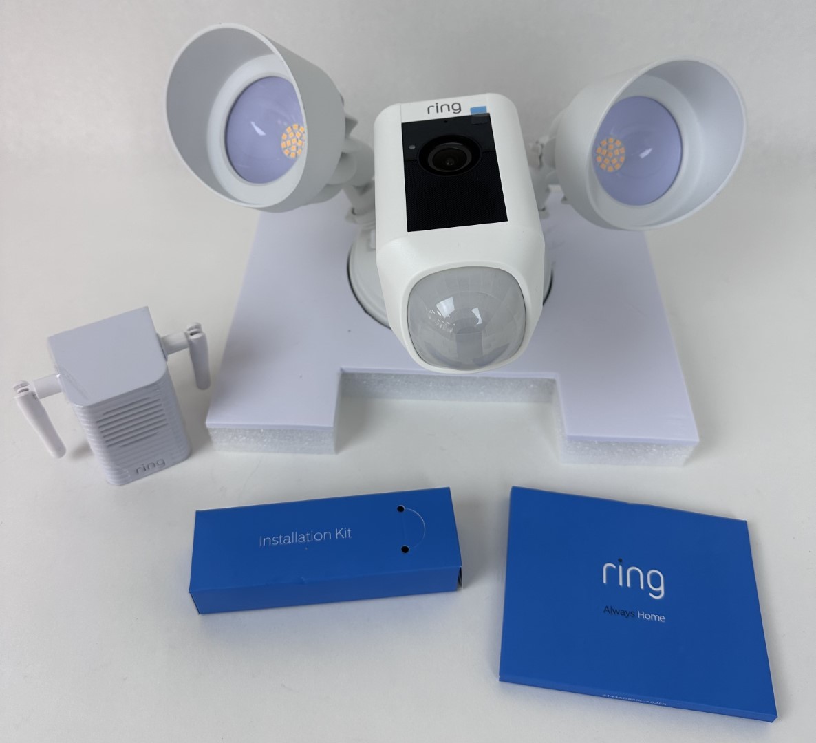 Ring Floodlight Cam Plus Wired with Chime Pro 1080p Surveillance Camera White 