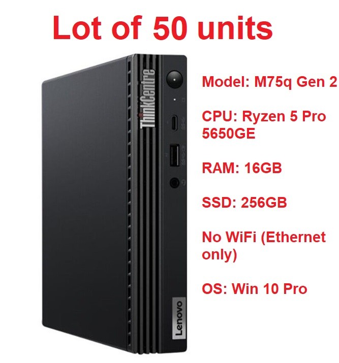 Lot of 50 Lenovo ThinkCentre M75q Tiny Gen Ryzen Pro 5650GE