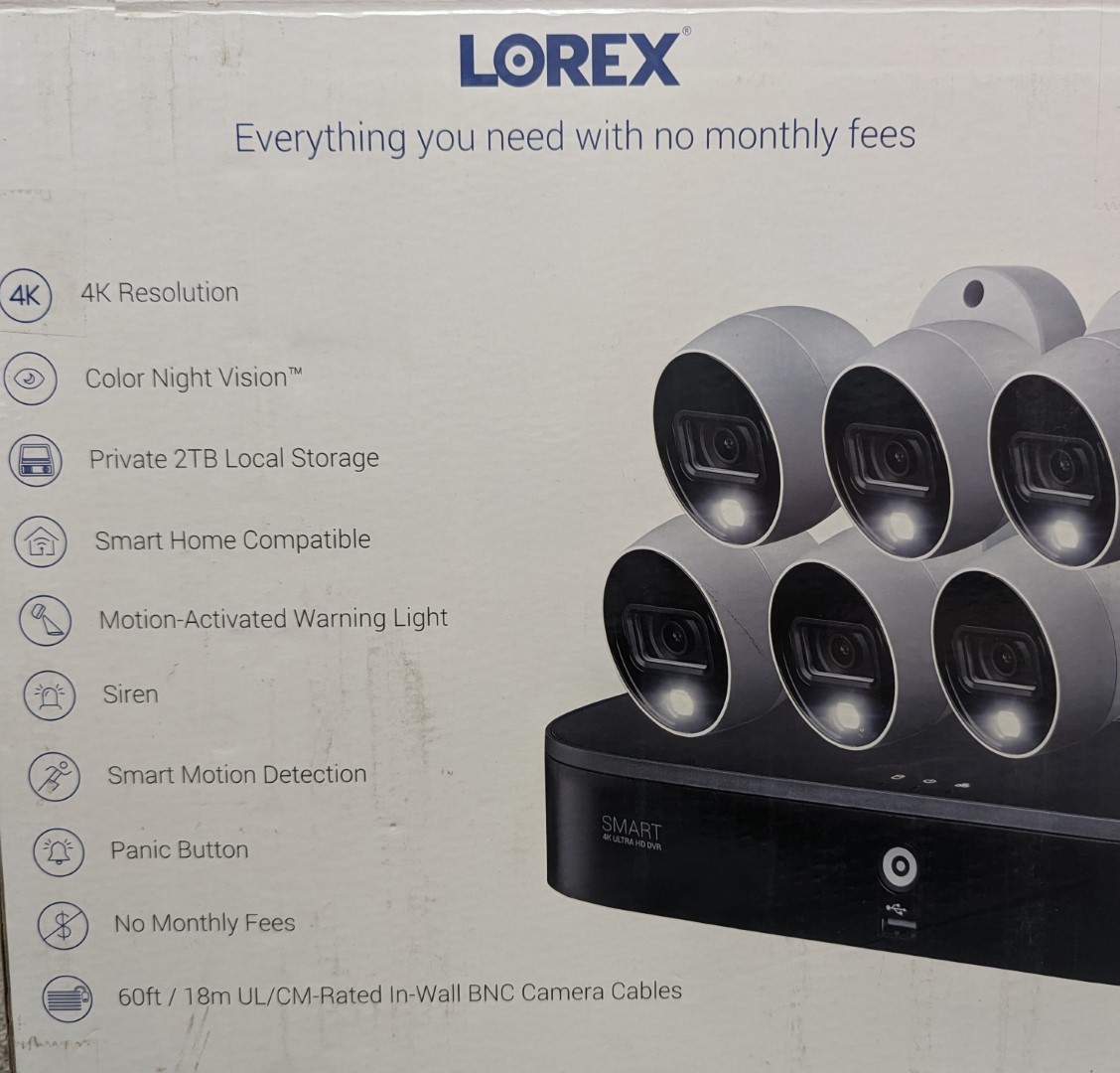 Lorex Security System with 6x Active Deterrence 4K Cameras 2TB DVR TD861828D6-E