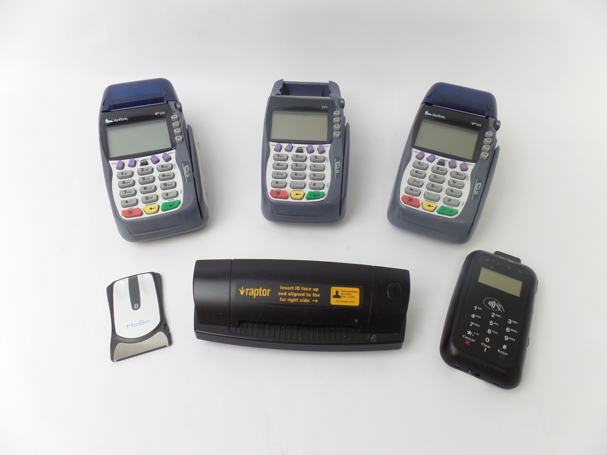 Lot of 6 items: 4 Credit Card Readers, 1 MoGo Mouse, 1 Card ID Scanner 