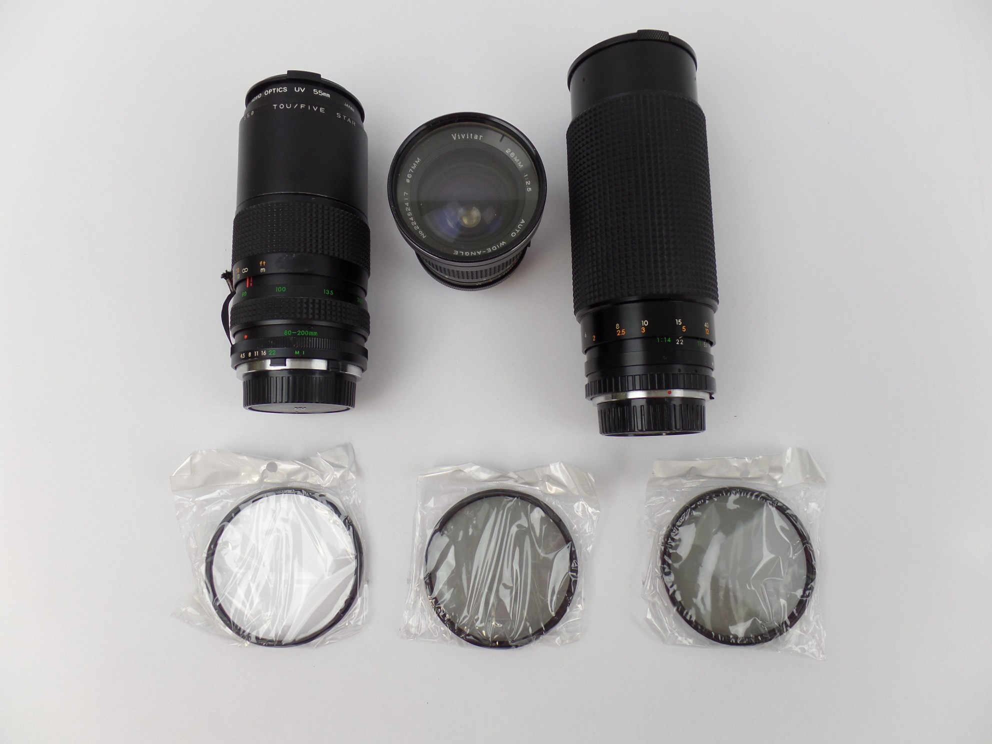 Lot of 3 Camera Lenses Vivitar Sears Multociated Toyo Optics Auto Zoom