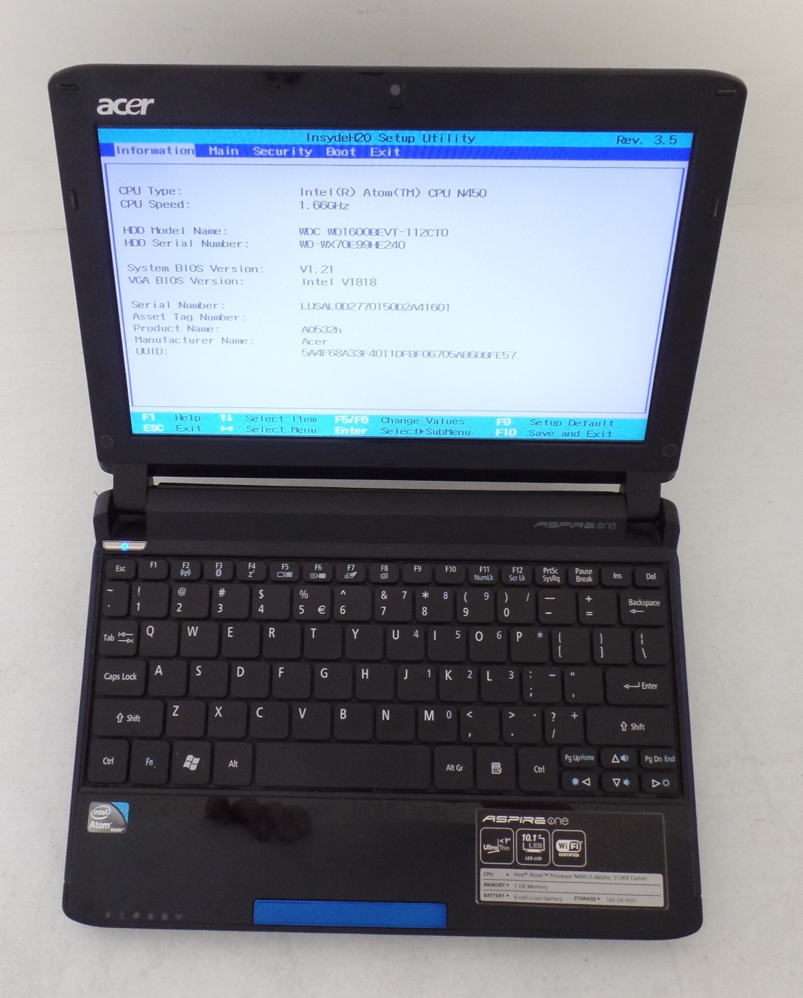 acer aspire one nav50 screen specification