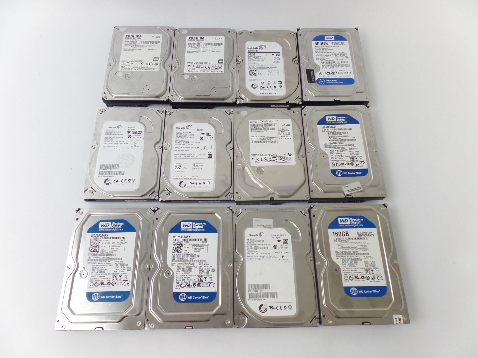 Lot of 12 units 3.5" Hard Disk Drives SATA Internal HDDs for parts AS IS