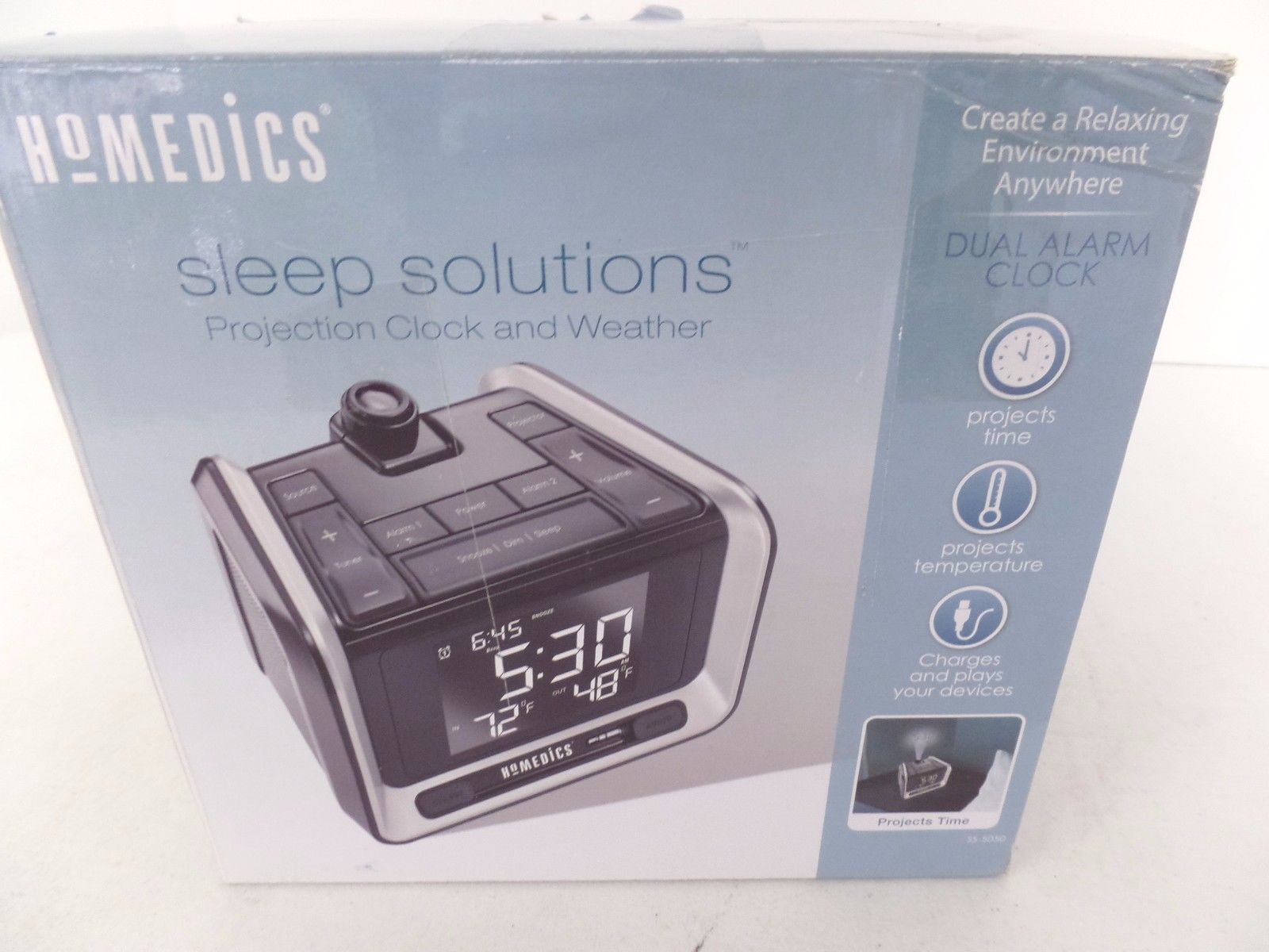 Homedics Projection Clock Weather Dual Alarm Clock w/ outdoor