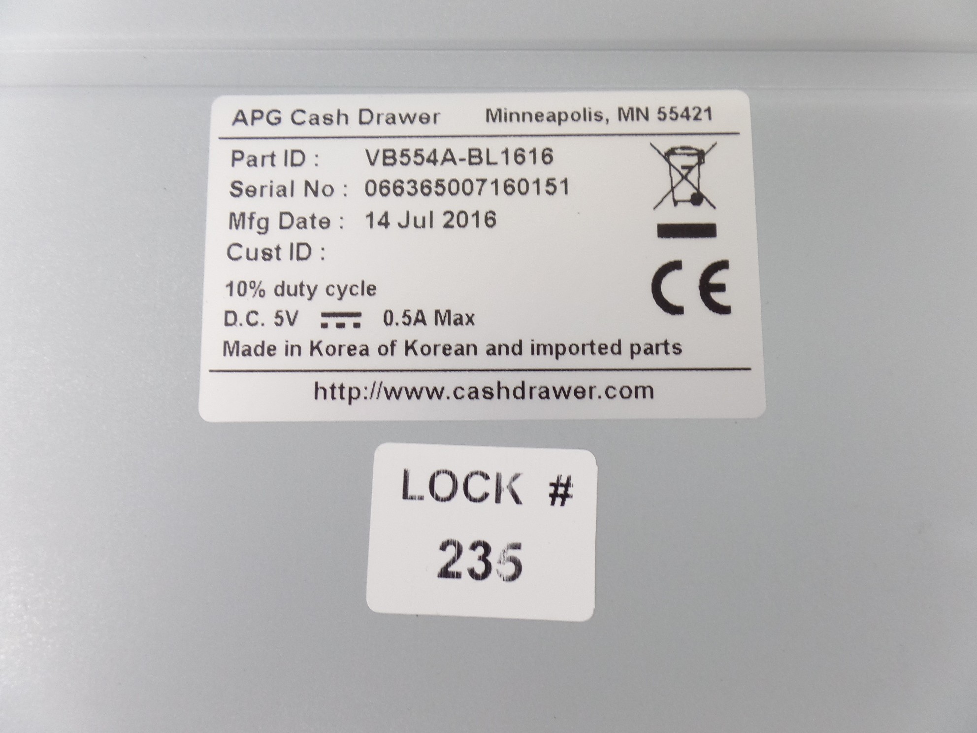 Apg Cash Drawer Vasario Series Usb Pro Black Vb554a Bl1616 16 X