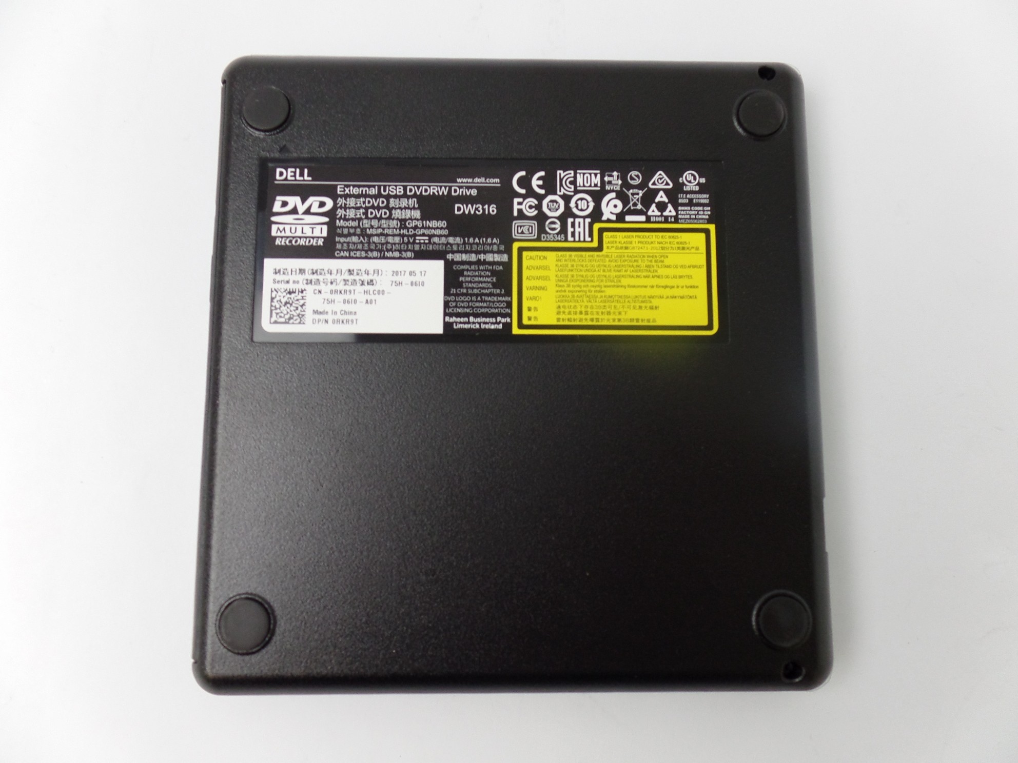 Dell USB Slim DVD Drive DVD +/ RW DW316 GP61NB60 External USB Optical